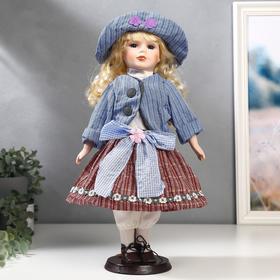 Кукла коллекционная керамика "Блондинка с кудрями, розовая юбка и голубой пиджак" 40 см в Донецке