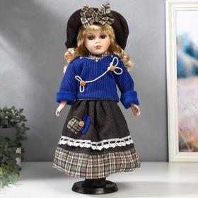 Кукла коллекционная керамика ′Блондинка с кудрями, синий свитер с цветком′ 40 см в Донецке