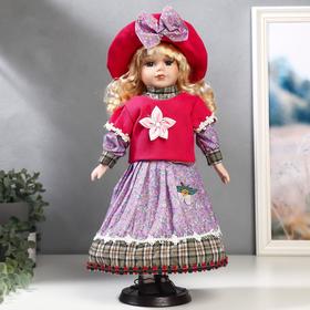 Кукла коллекционная керамика "Блондинка с кудрями, розовая свитер, юбка сирень" 40 см в Донецке