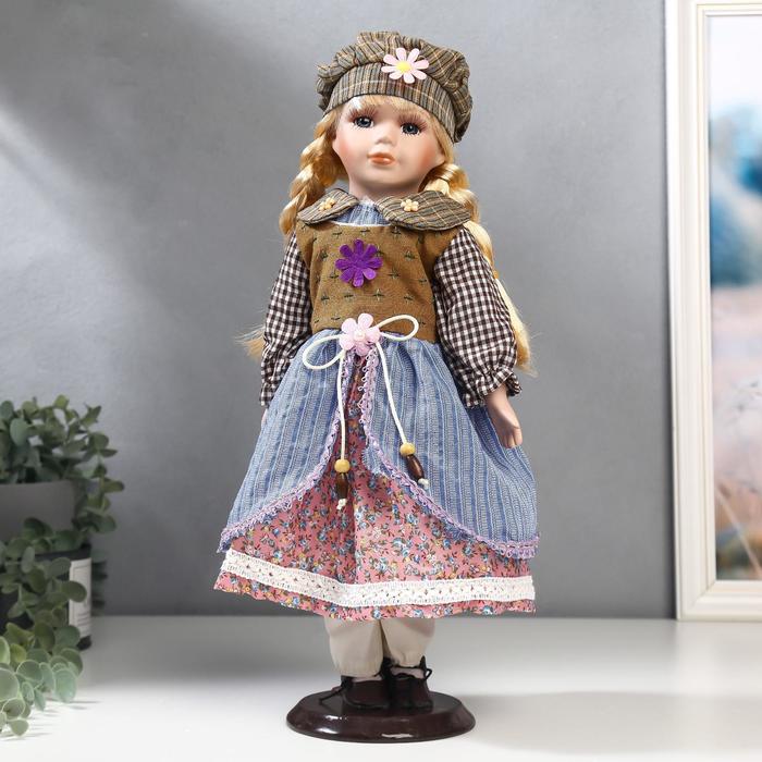 Кукла коллекционная керамика "Блондинка с косами в многослойном платье" 40 см - фото 260123