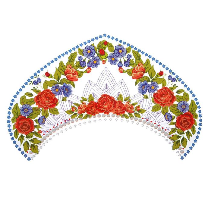 Термонаклейка «Павлопосадский», красно-синие цветы, набор 10 шт. - фото 160036