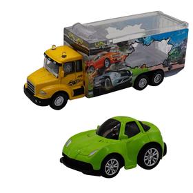 Набор грузовик + машинка die-cast, зелёная, спусковой механизм