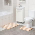 Набор ковриков для ванны и туалета Доляна «Полосатик», 2 шт: 50×80, 40×50 см, цвет бежево-коричневый - фото 8219269