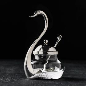 Сахарница «Лебедь», 11,5×8×16 см, с ложкой, цвет металла серебряный