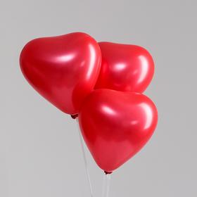 Шар латексный сердце 12", перламутровый, набор 100 шт, цвет ярко красный