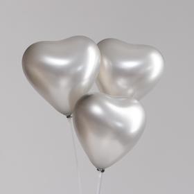 Шар латексный сердце 12", перламутровый, набор 100 шт., цвет серебро