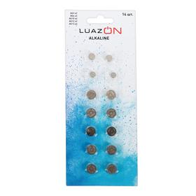 Набор алкалиновых (щелочных) батареек LuazON AG3/AG4/AG10/AG12/AG13, 14 шт
