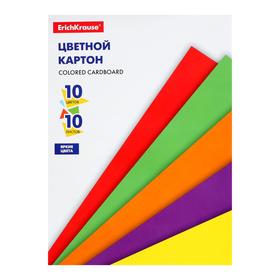 Картон цветной А4, 10 листов Erich Krause, 10 цветов Erich Krause, немелованный, 170 г/м2, на склейке 6762264