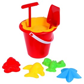 Sand set of 8 items: bucket, sitechko, scoop, rake, forms d / sand 4pcs. U453.