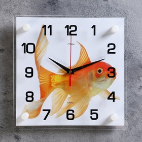 Часы настенные, серия: Животный мир, "Золотая рыбка", плавный ход, 25 х 25 см