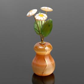 Сувенир Цветок в горшке "Ромашка" ,3 цветка, селенит, малая