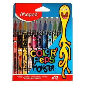 Фломастеры 12 цветов Maped COLOR'PEPS MONSTER, смываемые, с заблокированным пишущим узлом, в картонном футляре