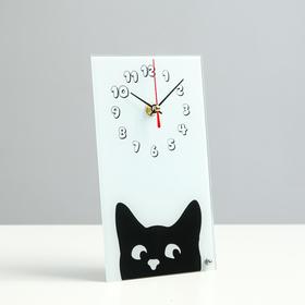Часы настольные "Выглядывающий кот" , плавный ход