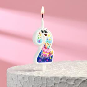 Свеча для торта "С глазками", 12 см, цветная цифра 2