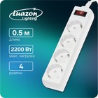 Сетевой фильтр Luazon Lighting, 4 розетки, 0.5 м, 2200 Вт, 3 х 0.75 мм2, 10 A, 220 В, белый
