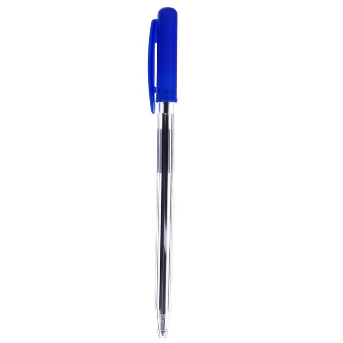 Ручка шариковая, поворотная, линия 1,0 мм., стержень синий, корпус прозрачный - фото 127006211