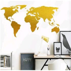 Наклейка пластик интерьерная золотая "Карта мира" набор 2 листа 45х60 см