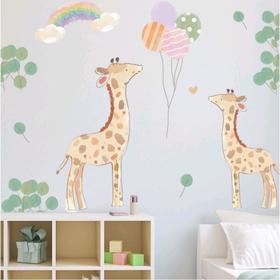 Наклейка пластик интерьерная цветная "Жирафики и воздушные шары" набор 2 листа 30х90 см