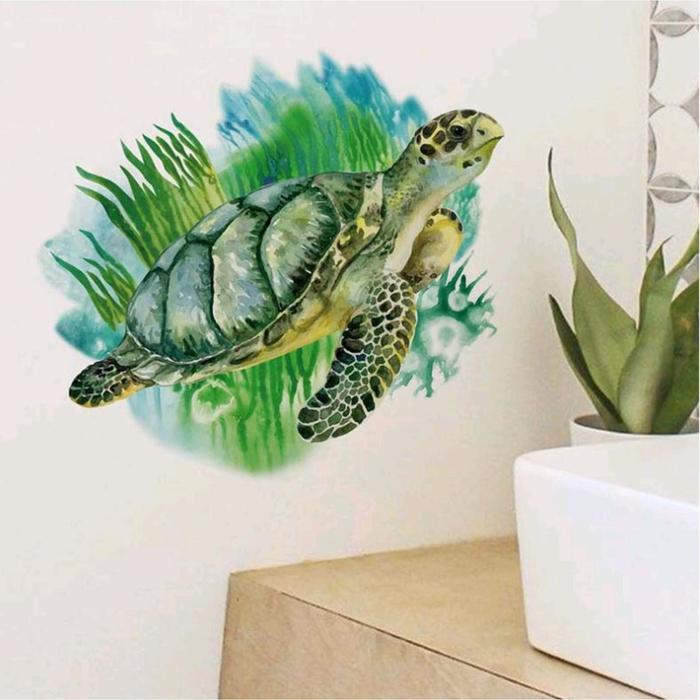 Наклейка пластик интерьерная цветная "Черепаха в траве" 28х39 см - фото 4045287