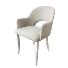 Кресло «Виола», опоры белые массив, бархат, цвет ваниль
