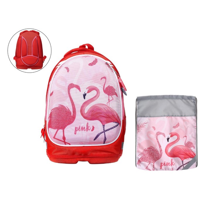 Рюкзак каркасный Calligrata, 39 х 28 х 18 см, + мешок для обуви, «Фламинго» - фото 282749967
