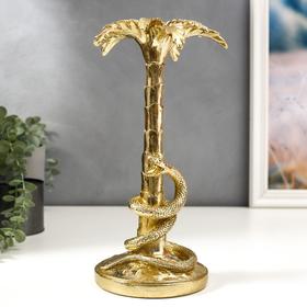 Сувенир полистоун подсвечник ′Змея на пальме′ золото 31х13,5х13,5 см в Донецке