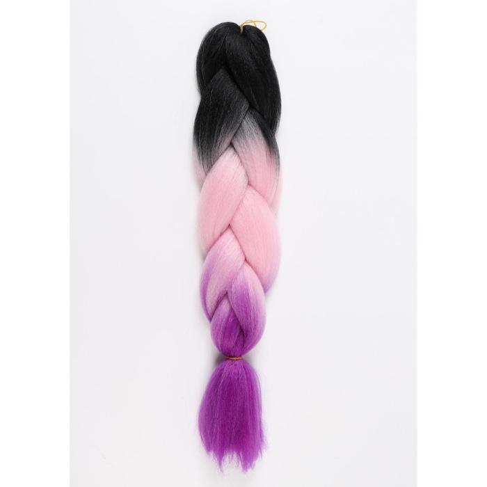 ZUMBA Канекалон трёхцветный, гофрированный, 60 см, 100 гр, цвет чёрный/светло-розовый/фиолетовый(#CY3) - фото 127239256