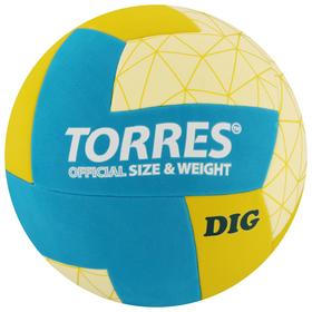 Мяч волейбольный TORRES Dig, размер 5, синтетическая кожа (ТПЕ), клееный, бутиловая камера, горчично-бирюзово в Донецке