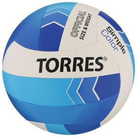 Мяч волейбольный TORRES Simple Color, размер 5, синтетическая кожа (ТПУ), машинная сшивка, бутиловая камера,бел