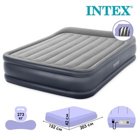 Кровать надувная Deluxe Pillow Rest Queen, 152 х 203 х 42 см, с подголовником, встроенный насос, 64136 INTEX