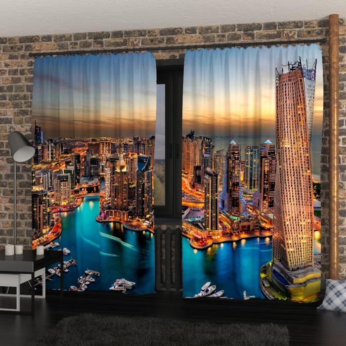 Фотошторы «Дубайский порт вечером», размер 150х260 см, габардин - фото 127240518