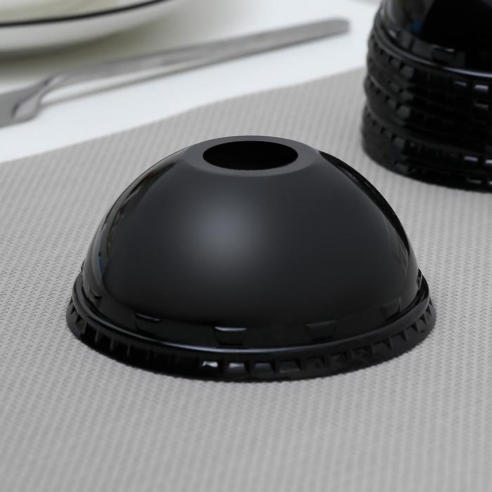 Крышка для стакана ПЭТ, 9,5×4 см, купольная, с отверстием, цвет чёрный - фото 2708899