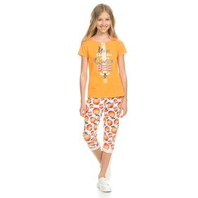Комплект из футболки и бриджей для девочек, рост 134 см, цвет оранжевый