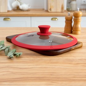 Крышка для сковороды и кастрюли Доляна стеклянная с силиконовым ободком и ручкой, d=24 см, цвет красный