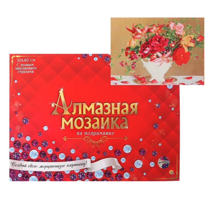 Алмазная мозаика 30×40 см, полное заполнение, c подрамником, 34 цв «Цветы на столе в белой вазе» - фото 799436365