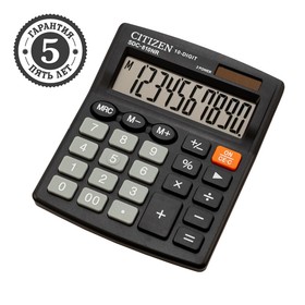 Калькулятор настольный 10-разрядный, Citizen Business Line SDC-810NR, двойное питание, 102 х 124 х 25 мм, чёрный
