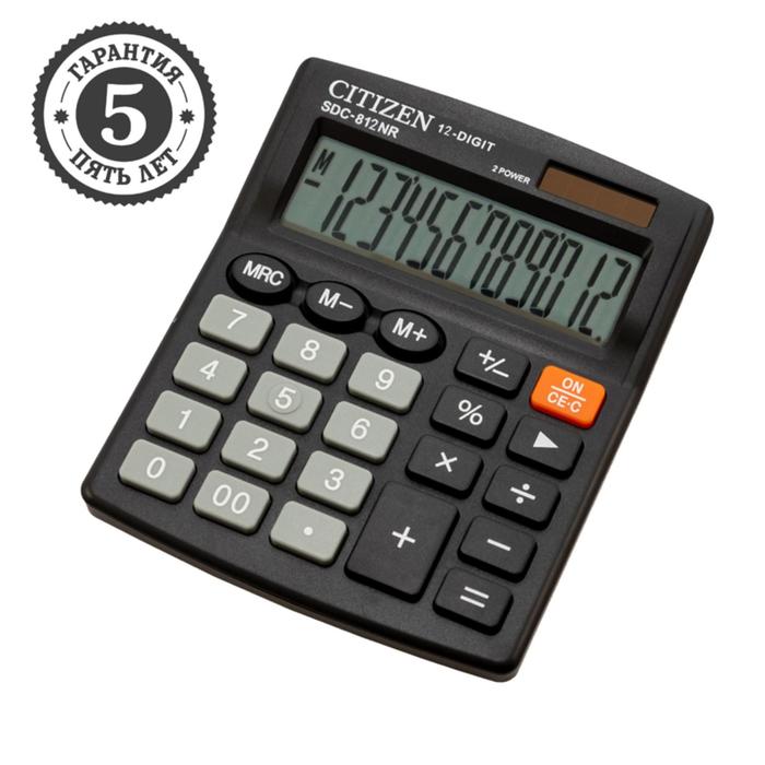 Калькулятор настольный 12-разрядный, Citizen Business Line SDC-812NR, двойное питание, 102 х 124 х 25 мм, чёрный - фото 8766561