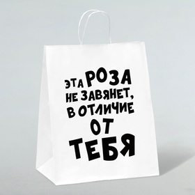 Пакет подарочный с приколами, крафт «Роза», белый, 24 х 10,5 х 32 см 6851759