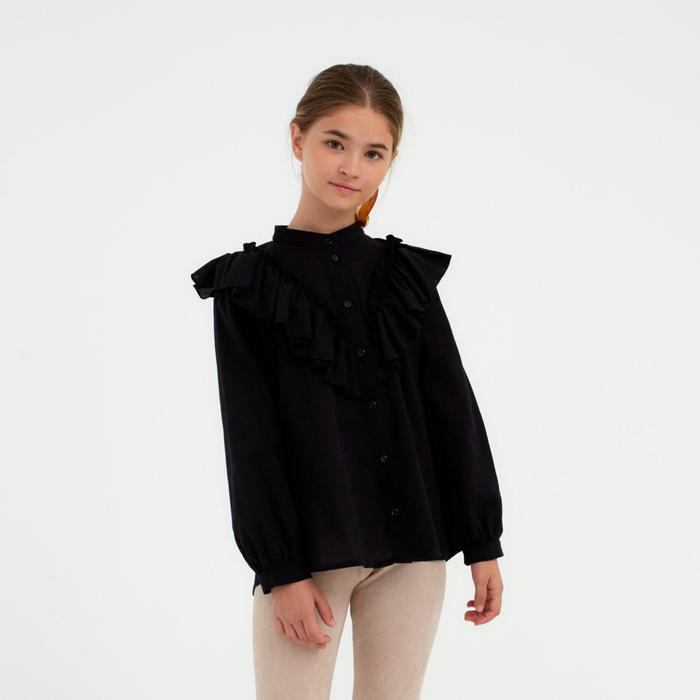 Рубашка для девочки MINAKU: Cotton collection, цвет чёрный, рост 122 см - фото 2422088