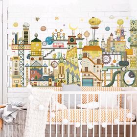 Наклейка пластик интерьерная цветная "Город механиков" 60х90 см