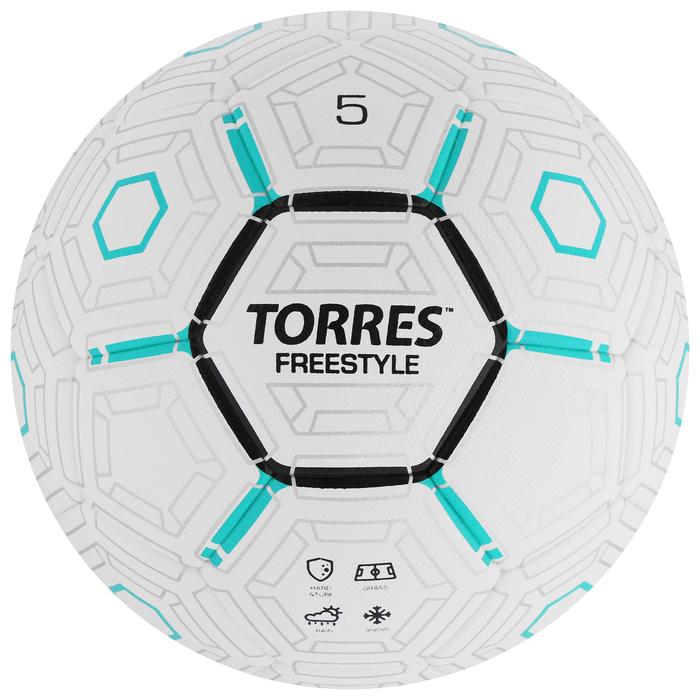 Мяч футбольный TORRES Freestyle, размер 5, 32 панели, PU, термосшивка, цвет белый/серый/чёрный - фото 282723197