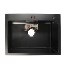 Мойка кухонная AFLORN AF96045F, врезная, S=3,0 и 0,8 мм, 60х45х20 см, сифон, графит