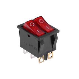 Клавишный выключатель двойной, 250 В, 15 А, ON-OFF, 6с, красный, с подсветкой, наб 10 ш.