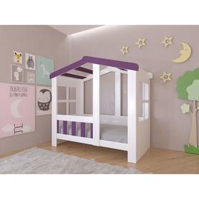 Детская кровать-чердак «Астра домик», без ящика, цвет белый / фиолетовый