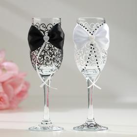Набор свадебных бокалов "Великолепие", чёрно - белый