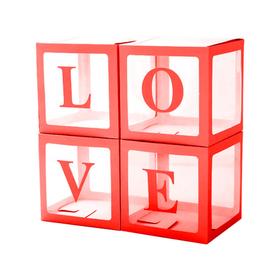 Набор коробок для воздушных шаров Love, Красные грани, 30*30*30 см, в упаковке 4 шт.
