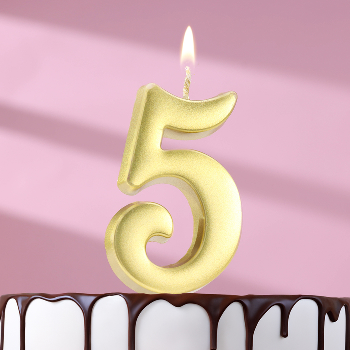 Свеча в торт цифра "5", 5,5х3 см, золото - фото 1053041