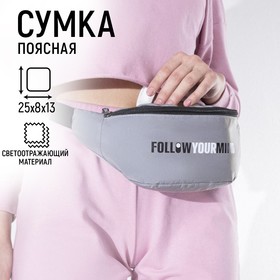 Сумка поясная светоотражающая FOLLOW YOUR MIND 35х12х5 см, цвет серый 5553879