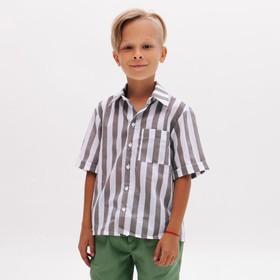 Рубашка для мальчика MINAKU: Cotton collection, цвет коричневый/белый, рост 110 см