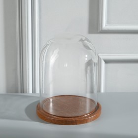 Купол клош стеклянный на деревянной подставке, 20х15 см, коричневый